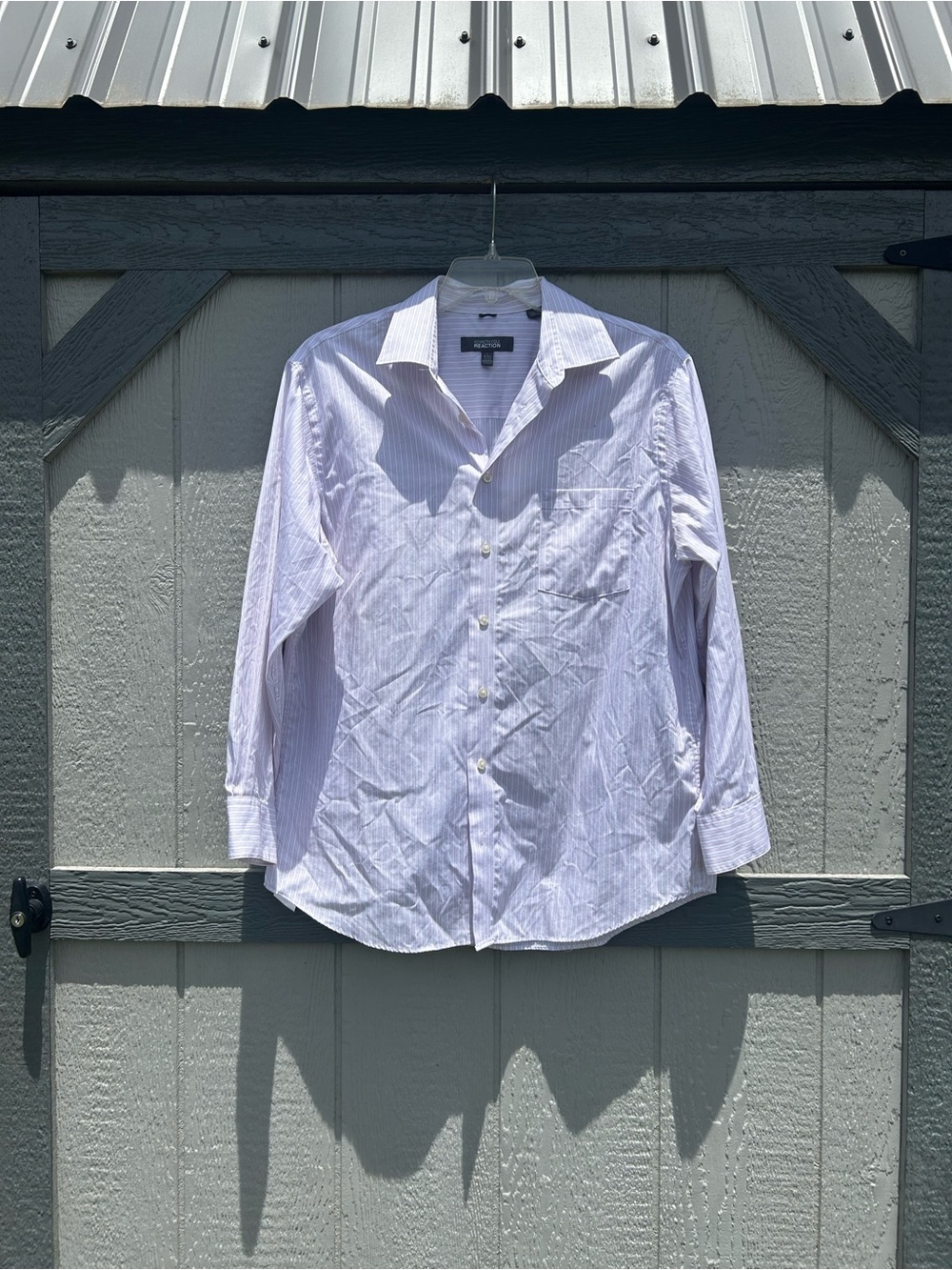 Kenneth Cole Reaction Men’s Pinstripe Long Sleeve Dress Shirt | Size Large